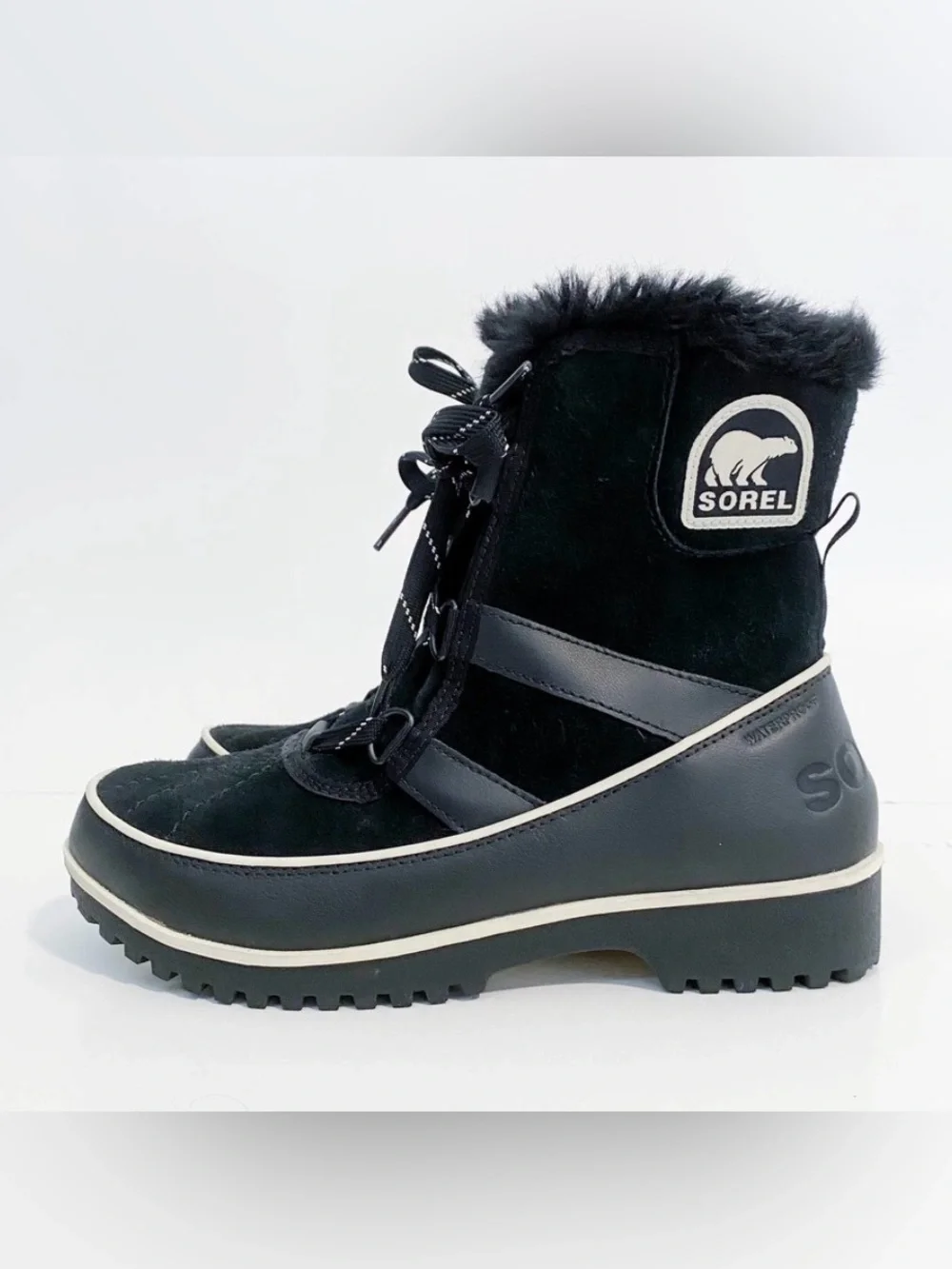 SOREL Tivoli II Black Suede Waterproof Winter Snow Boots Faux Fur, size 9